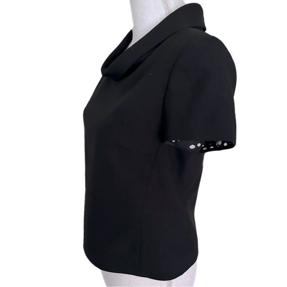 Talbots Retro Black Blouse Top Roll Collar Lined Short Sleeves Hidden Back Zip 4 - Picture 4 of 7